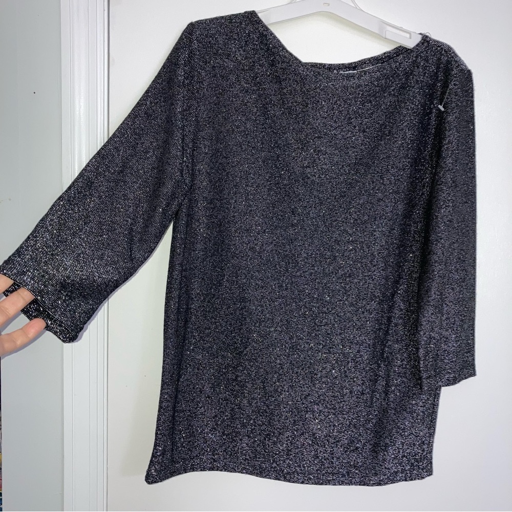 CAPE COD Blouse Women Charcoal Shiny 3/4 Sleeve Size M